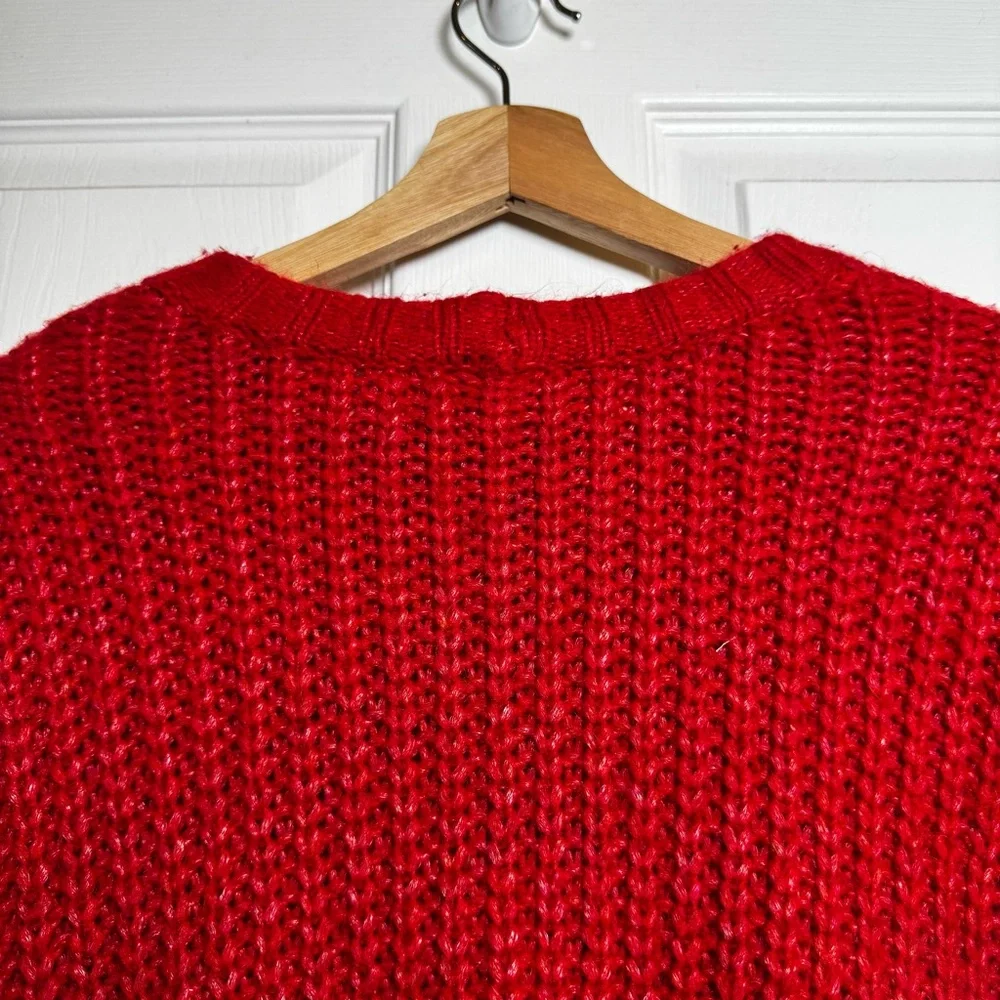 American Eagle True Red Shaker Knit Chunky Crewneck Sweater Size Large
